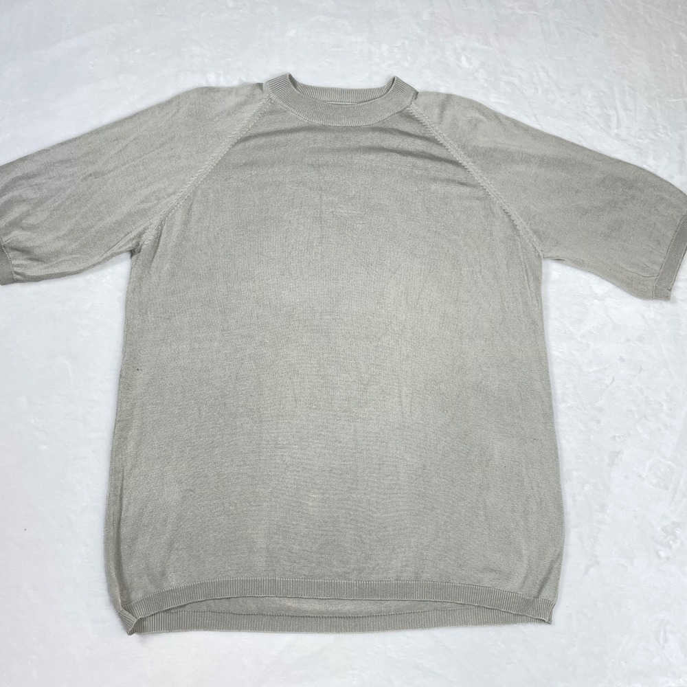Murano Sweater Silk Men Large Sage Green Good Vintage Short Sleeve Crew Neck
